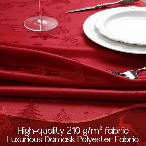 Romanstile Christmas Jacquard Rectangular Tablecloth 60x144 Inch Red - Festive Holiday Dining Decor