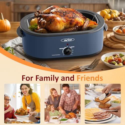 Sunvivi 20QT Electric Roaster Oven with Self-Basting Lid, 150–450°F, Removable Pan, Cool-Touch Handles, Blue