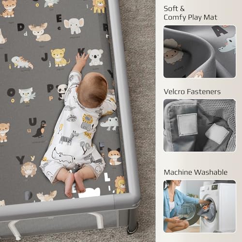 Foldable Baby Playpen with Mat,50"×50" Collapsible Playard for Babies