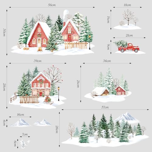 SHUCHING Winter House & Tree Window Cling Sticker - Christmas Holiday Decor, 2 Sheets, Reusable, Waterproof Vinyl, for Glass & Windows