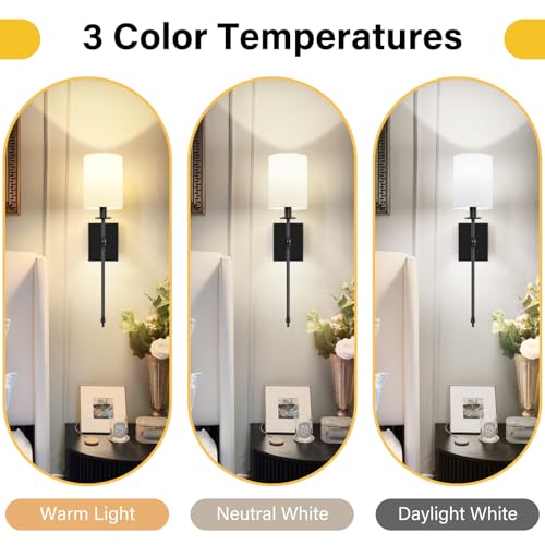 24.8 Inch Battery Operated Wall Sconces Set of 2 with Remote - Black & White