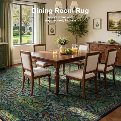 Lofus Washable Rugs for Living Room, Botanical Print Carpet Green 9 x