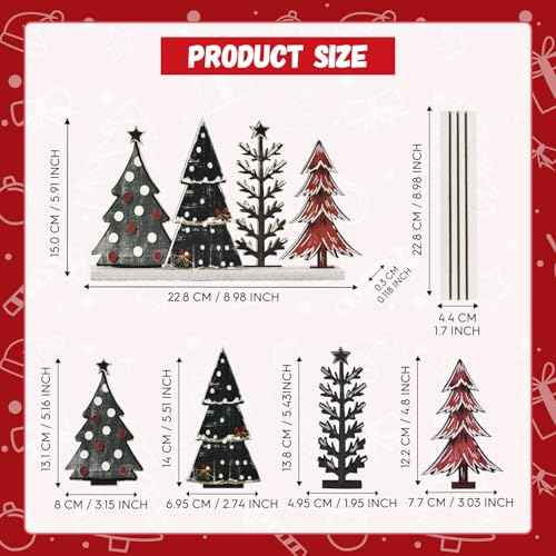 Smile Christmas Table Decor, Standing Centerpieces, 4Pcs Christmas Trees Wooden Signs, Shelf Decor.