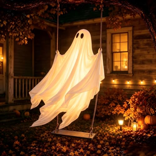 5FT Halloween Lighted Ghost Swing Outdoor Decorations with Remote Control