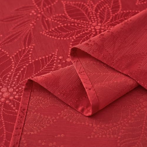 Anlass 70x52 Inch Christmas Poinsettia Jacquard Tablecloth Waterproof & Wrinkle-Resistant