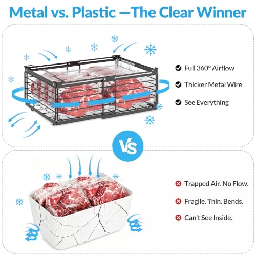 3 Pack Expandable Freezer Organizer Baskets - Stackable Wire Storage Bins