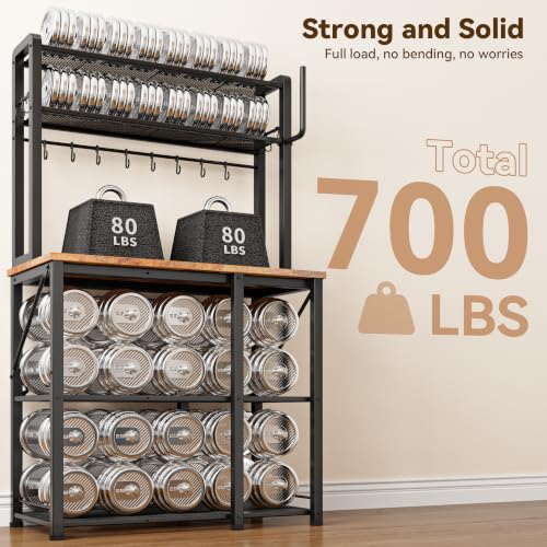 Rustic Brown Coffee Bar with Storage Rack - 34.7 Inch Microwave Stand & Kitchen Organizer