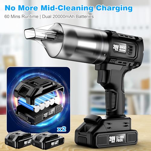 Black Cordless Car Vacuum Cleaner 35000PA Strong Suction Handheld with Dual Batteries