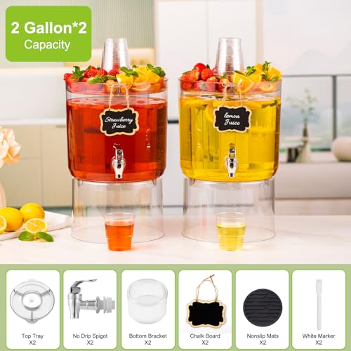 MiraFure 2 Pack 2-Gallon Drink Dispensers with Stand & Leak-Proof Spigots
