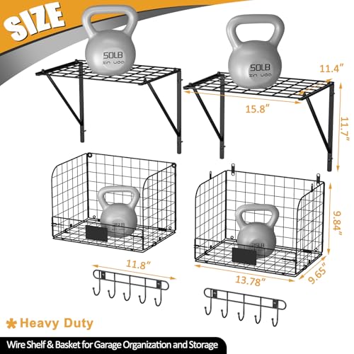 Heavy Duty Garage Wall Shelves with Wire Baskets - Metal Variation