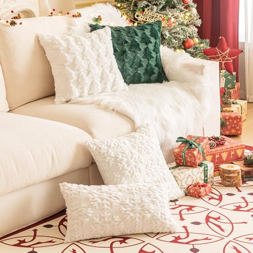 AQOTHES Set of 2 Christmas Snowflake White Throw Pillow Covers 20x12 Inches