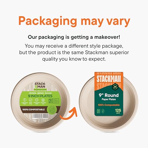 9 Inch Compostable Paper Plates - 500 Pack Heavy-Duty Biodegradable Sugarcane Plates - Natural Brown