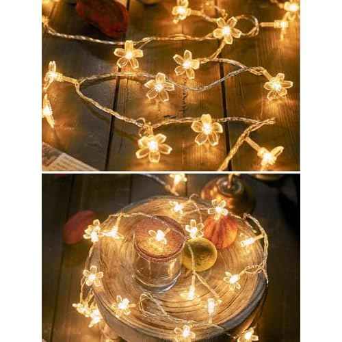 Flower String Lights Plug in, 10ft 20 LED Warm White Cherry Blossom Fairy String Lights for Party Birthday Wedding Christmas Home Decoration