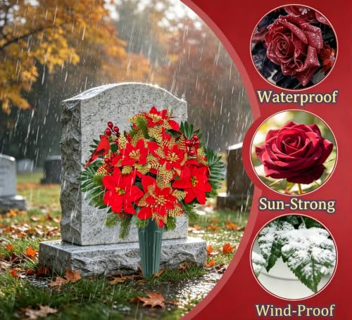 Artificial Christmas Poinsettia Cemetery Flowers - Grave Decoration Wreath