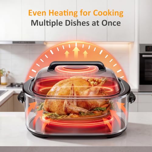 Sunvivi Red 28QT Electric Roaster Oven with Buffet Server for Large Turkey