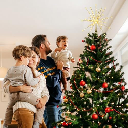 Obralitic 15 Inch Gold Starburst Christmas Tree Topper with 150 Lights & Remote
