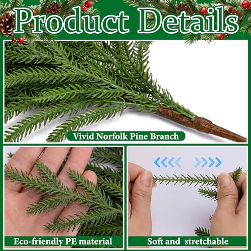 Purple Star 1N 15-Pack Christmas Norfolk Pine Branches 19" Artificial Greenery for Holiday Decor
