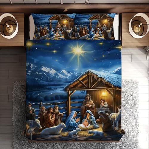 Delerain Twin Comforter Set with Nativity Scene - 3-Piece Microfiber Bedding for Boys and Girls