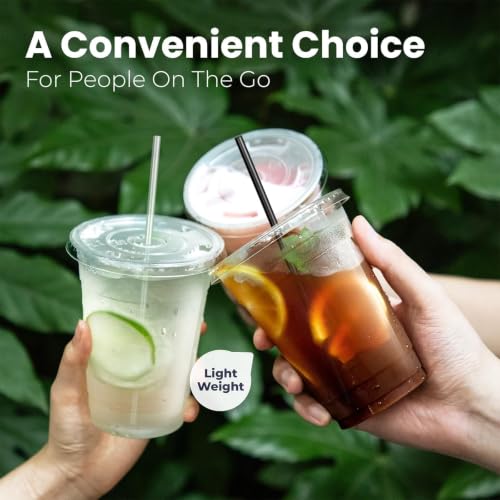 Fit Meal Prep 200 Pack 16 oz Plastic Iced Coffee Cups with Flat Lids