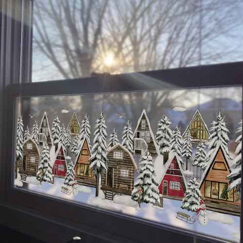 Chirstmas Window Film Double-Sided Viewable, Reusable Static Cling Window Stickers Winter Woodland Decals for Home New Year Decor