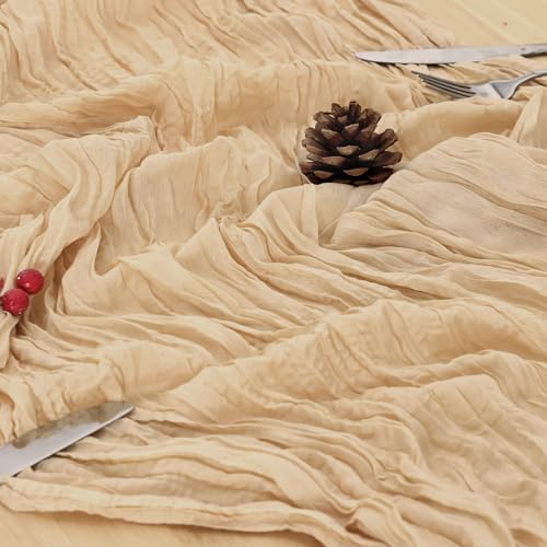 Fixwal Sand Cheesecloth Table Runner 8 Pack 120 Inch Boho Wedding Decor