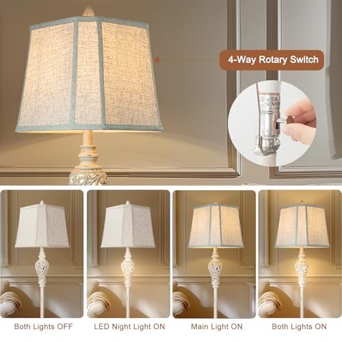 Cream Rustic Floor Lamp with Nightlight - Vintage Standing Lamp for Living Room