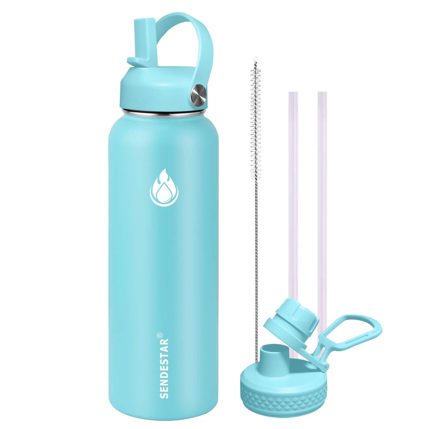 SENDESTAR Stainless Steel Water Bottle, Wide Mouth 32 oz Water Bottle with Straw Lid, Spout Lid, Double Wall Vacuum Insulated Leak Proof, Keeps Liquids Hot or Cold (Sky Blue)