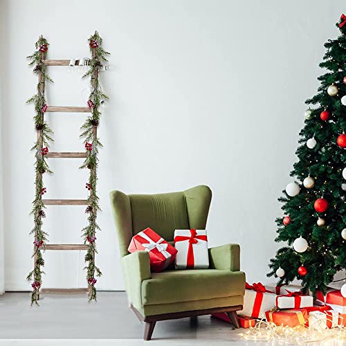 Haniz Christmas Garland 5.5 FT, 8 Lighting Modes Battery Operated, Lighted Christmas Garland 20 LEDs Pine Cones Red Berries