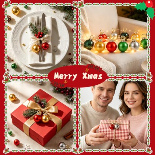 200pcs Small Christmas Ornaments 0.63 Inch Red Green Gold Silver Holiday Decorations