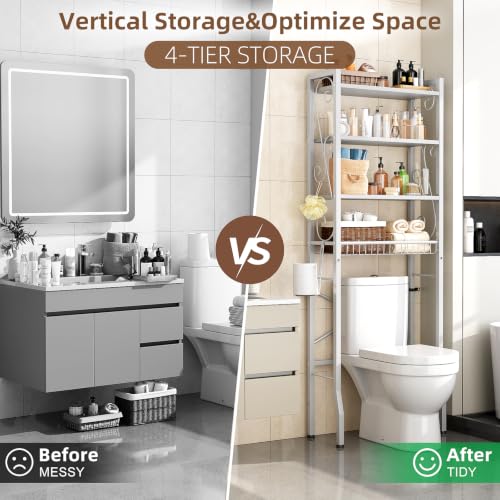 Axdtvoz White Over Toilet Storage Rack 4-Tier Bathroom Organizer Shelf