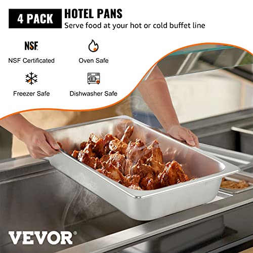 3.7 Inch Deep Stainless Steel Full Size Hotel Pan Set with Lids - 4 Pack, Anti-Jam, Commercial Food Storage & Catering