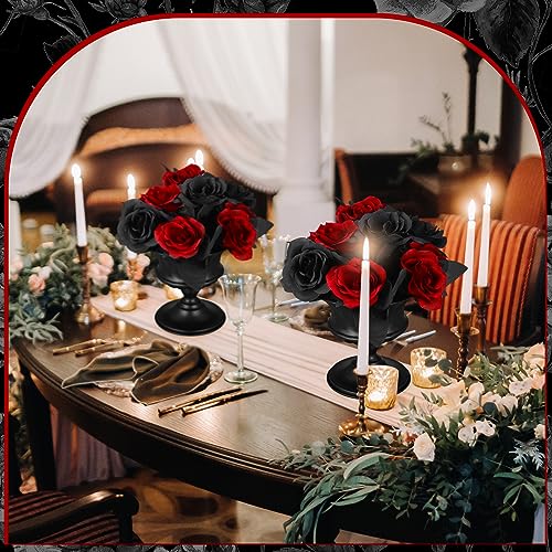 Black Metal Compote Vases Set of 12 Pedestal Stands for Centerpieces