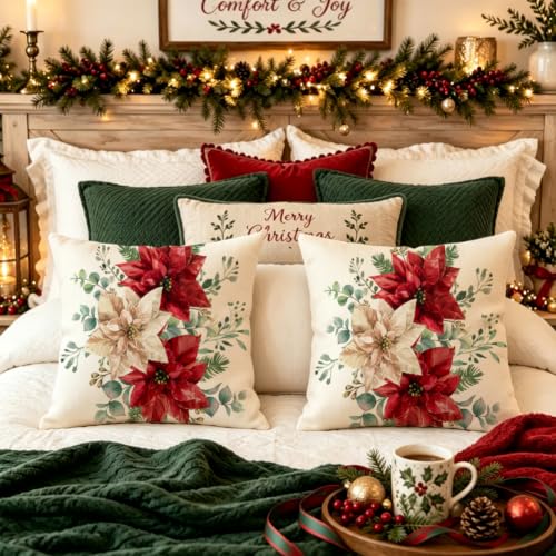 Christmas Floral Pillow Covers 18x18 Decoration for Home