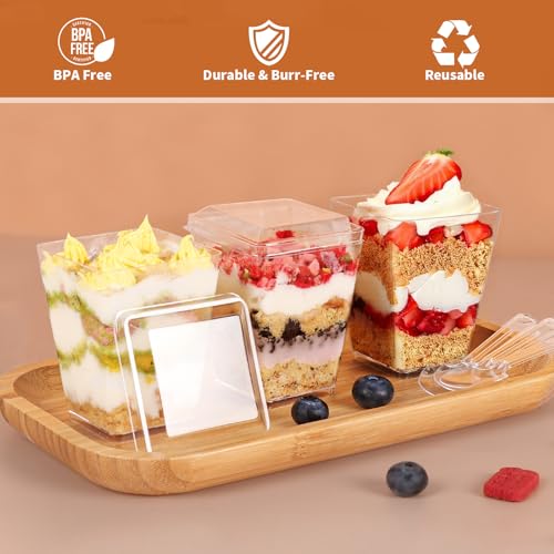 600 Pcs Clear Dessert Cups with Lids and Spoons - 5 Oz Square Plastic Food Storage