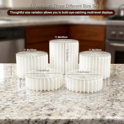 DaJi-U Round Buffet Risers Set of 3, Food & Dessert Display Stands, White, 4/8/12 Inch