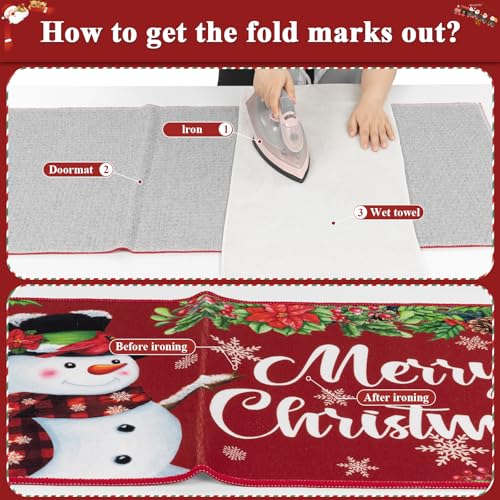 Ileading 3-Piece Christmas Kitchen Rug Set with Non-Slip Backing, 20x32, 20x48, 20x59 - Red Snowman