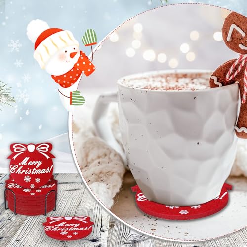 12 Pack Red Christmas Snowflake Felt Coasters - Absorbent Non-Slip 3.9in for Winter Holiday Decor