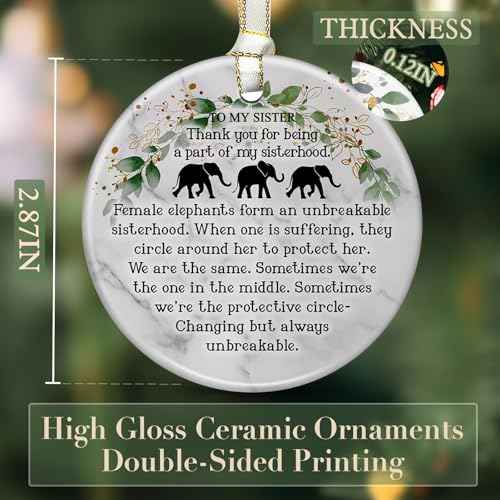 Elephant Ornament for Best Friends, Friendship Gifts for Women - Christmas Ornaments Gift for Sister, Bestie & Close Friends