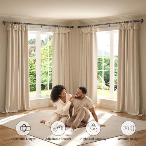 Black Heavy Duty Curtain Rods for Windows 28-90 Inch - 2 Pack, Adjustable & Support Up to 33 lbs, Modern Nordic Style