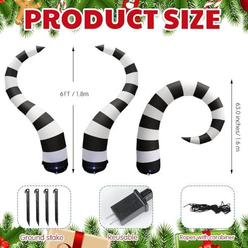 3 Pcs Halloween Inflatable Worm Yard Decoration with Built-in LED