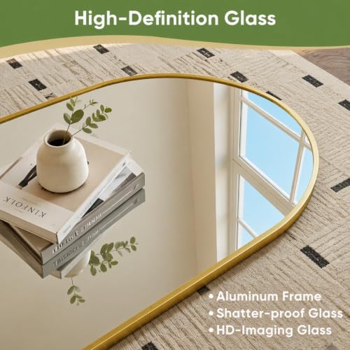 Arched Full Body Gold Mirror with Stand, 65"x24", Floor, Wall or