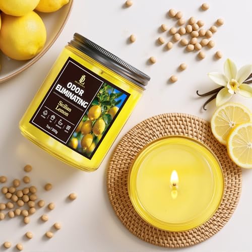 Lemon/Mint Eucalyptus/Coconut/Roses Soy Candle Set - 28oz Odor Eliminating Fragrance