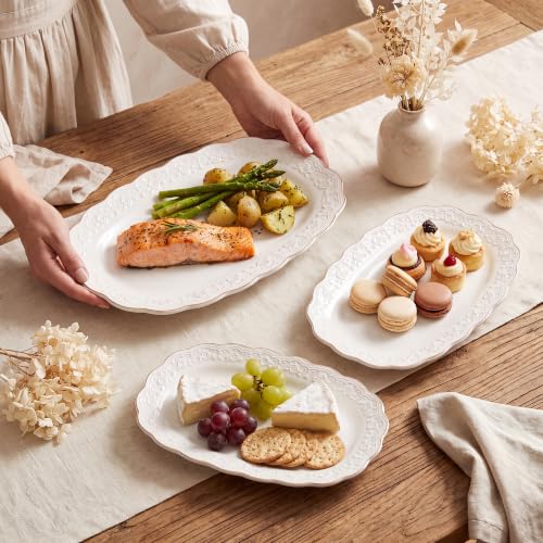 Kassel Large Oval Ceramic Serving Platter Set - 16”, 14”, 12” Extra Large Trays for Entertaining & Weddings