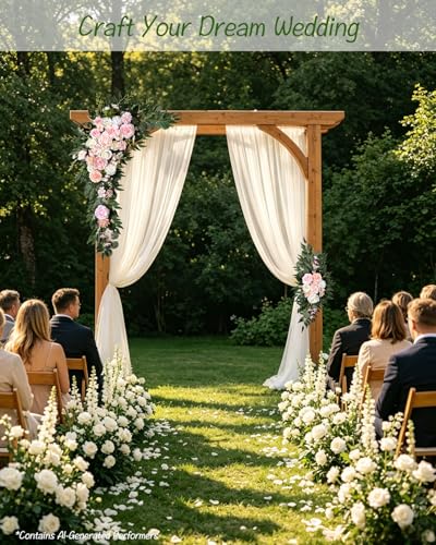 NanMeHeer 40 Inch Blush White Faux Wedding Arch Flowers 2 Pack - Flexible & Reusable Floral Swags for Wedding Backdrops