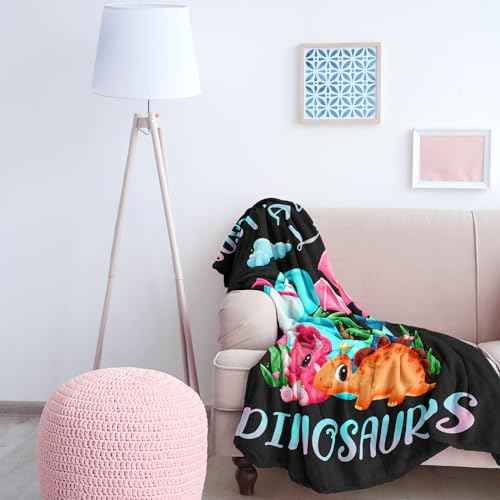 Amonee-YL Dinosaur Blanket, Just A Girl Who Loves Dinosaurs, Dinosaurs Blankets for Girls 40"X50", Dino Birthday Decorations, Presents for Dinosaur Lovers, Dino Gifts for Girls
