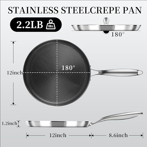 Innerwell 12 Inch Stainless Steel Nonstick Crepe Pan - Multi-Use Skillet