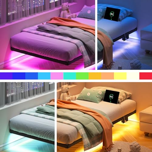 Floating Bed Frame Twin with LED Lights and Charging Station - 8 Inch Height