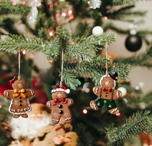 Gingerbread Christmas Ornaments Set - 3 Resin Hanging Decor, 3.5 Inch