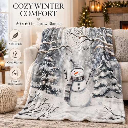 Zzkol Gray Snowman Winter Throw Blanket 50" x 60" - Flannel Christmas Decor