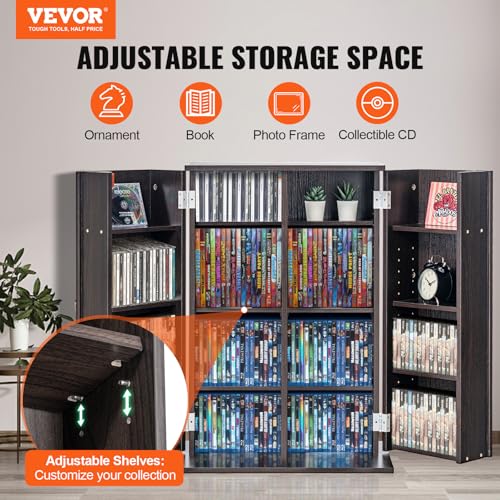 VEVOR Espresso Media Storage Cabinet with Adjustable Shelves & Doors